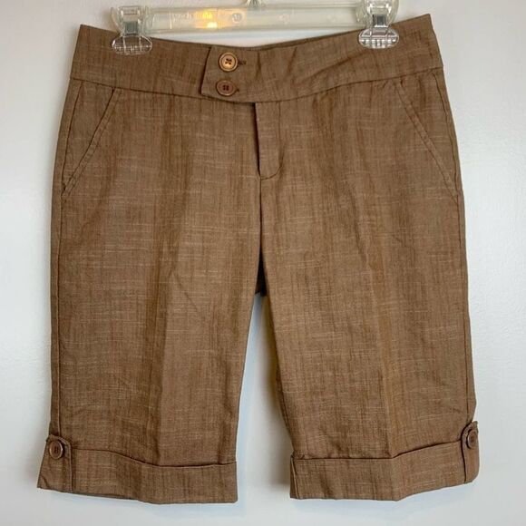 Mandee Solid Beige Brown Cotton Blend Stretchy Capri Bermuda Shorts Size 4 - Picture 9 of 9